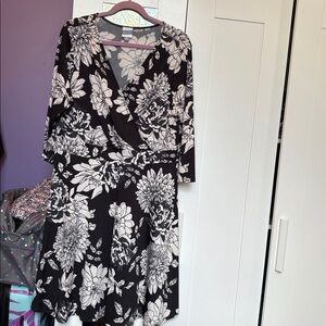 Floral Black and White Wrap Dress